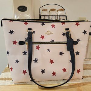 COACH Gallery Tote Americana Star Red White Blue Print July 4th Handbag Purse LN